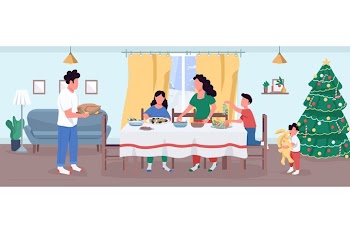 Christmas dinner preparation semi flat vector illustration