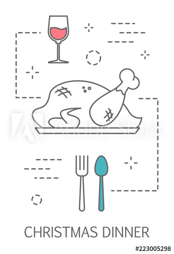 Christmas dinner with turkey and wine concept