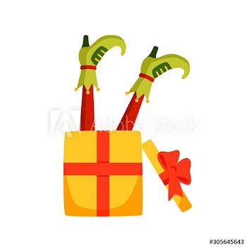 Christmas Elf feet and gift box vector illustration