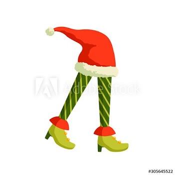 Christmas Elf feet and Santa hat vector illustration