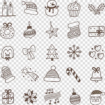 Christmas Eve, Hand drawn Christmas elements transparent background PNG clipart