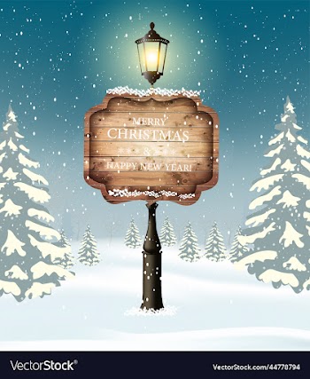 christmas evening winter landscape with lampposts