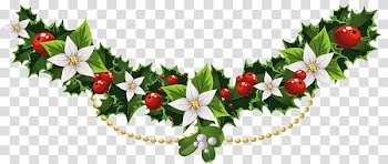 Christmas Garlands, green and white floral background transparent background PNG clipart
