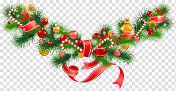 Christmas Garlands, green, red, and orange Christmas wreath transparent background PNG clipart