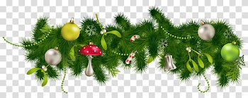 Christmas Garlands, yellow, green, and gray baubles transparent background PNG clipart