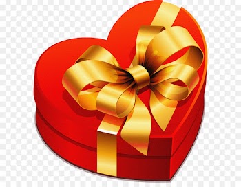 Christmas gift Clip art - Large Heart Gift Box with Gold Bow Clipart 