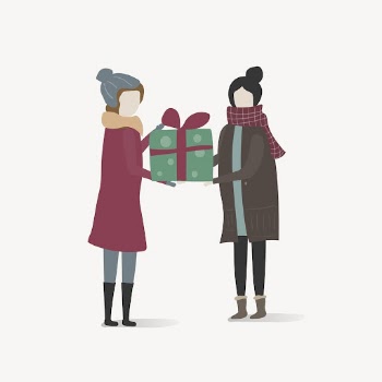 Christmas gift giving clipart, women | Free Photo Illustration - rawpixel