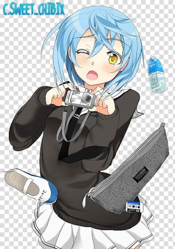 Christmas gift special, blue haired female anime character transparent background PNG clipart