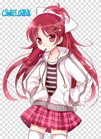 Christmas gift special, red haired female anime character transparent background PNG clipart