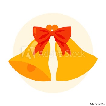 Christmas golden bells with a red ribbon