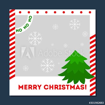 Christmas green tree surrounded by snowflakes