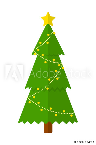 Christmas green tree with the yellow garland