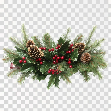 christmas greenery arrangment in horizontal orientation, hav