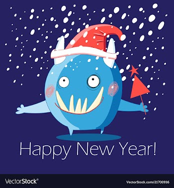  					Christmas greeting card with a cheerful monster vector image														