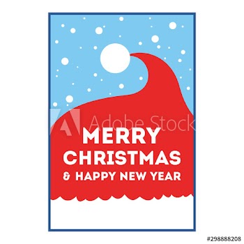 Christmas greeting card with red Santa Claus hat