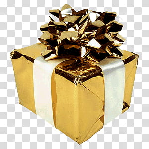 Christmas II, gold gift box transparent background PNG clipart