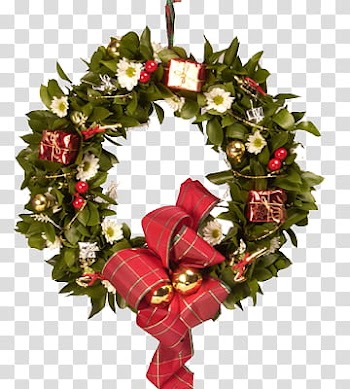 Christmas II, green and red wreath transparent background PNG clipart
