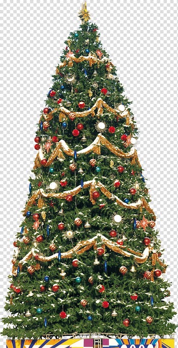 Christmas, lighted green and multicolored Christmas tree transparent background PNG clipart