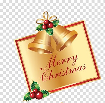 CHRISTMAS MEGA, gold bells with Merry Christmas text overlay transparent background PNG clipart