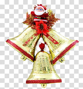 CHRISTMAS MEGA, gold-colored and red bells Christmas decor transparent background PNG clipart