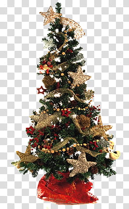 CHRISTMAS MEGA, green Christmas tree with brown and red decorations transparent background PNG clipart
