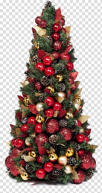 CHRISTMAS MEGA, green Christmas tree with red baubles transparent background PNG clipart
