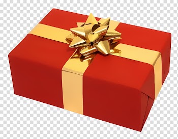CHRISTMAS MEGA, rectangular red and gold gift box transparent background PNG clipart
