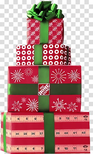 CHRISTMAS MEGA, stack of red-and-green gift boxes transparent background PNG clipart