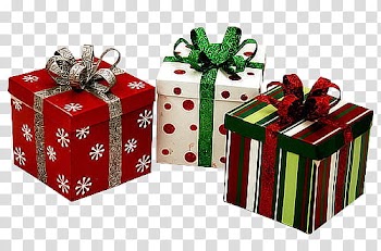 CHRISTMAS MEGA, three gift boxes transparent background PNG clipart