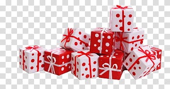 CHRISTMAS MEGA, white and red polka-dot gift box lot illustration transparent background PNG clipart