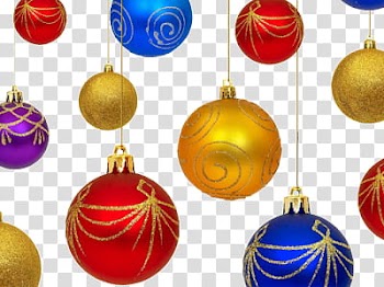 Christmas, multicolored bauble transparent background PNG clipart