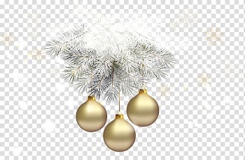 Christmas ornament Christmas decoration Christmas tree , Gold Christmas Balls with Silver Pine , three gold baubles transparent background PNG clipart