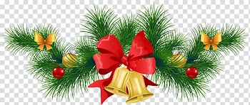 Christmas ornament New Year tree Julebord, Christmas Pine Garland with Bells , green wreath transparent background PNG clipart
