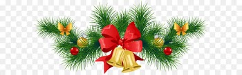 Christmas ornament New Year tree Julebord - Transparent Christmas Pine Garland with Bells Clipart 