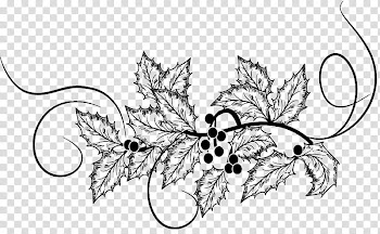Christmas ornaments brushes, black floral art illustration transparent background PNG clipart