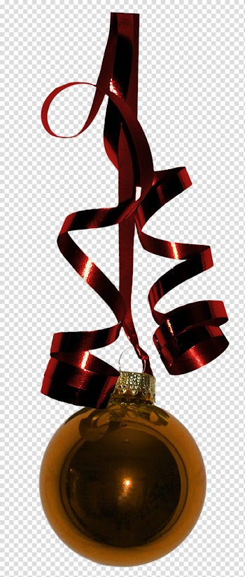 Christmas Ornaments n Ribbons s, orange bauble and red ribbon illustration transparent background PNG clipart
