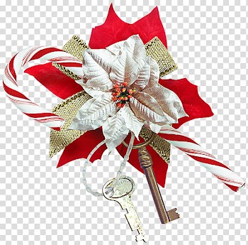 Christmas Ornaments s, gold key and floral decor art transparent background PNG clipart