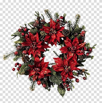 Christmas Ornaments s, green and red wreath wall decor transparent background PNG clipart