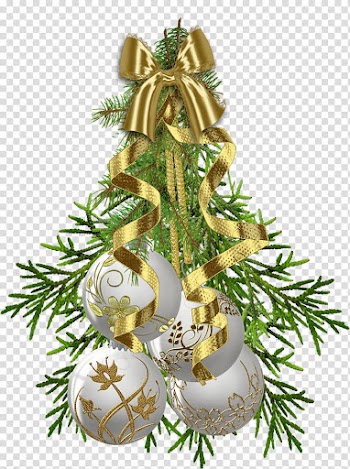 Christmas ornaments, white and gold-colored Christmas bauble decor transparent background PNG clipart