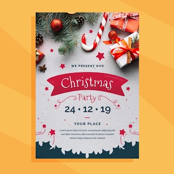 Christmas party poster template with photo Free Vector