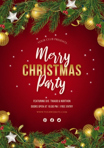 Christmas party poster with realistic decoration Free Vector