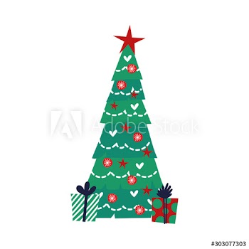 christmas pine tree with balls hanging