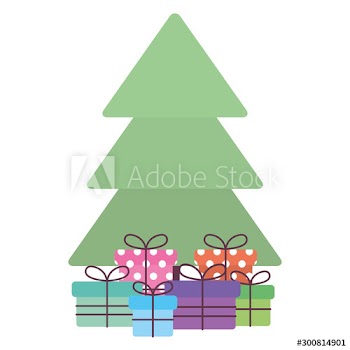 christmas pine tree with gifts presents