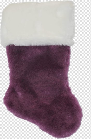 Christmas, purple and white fur sock transparent background PNG clipart
