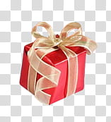 CHRISTMAS, red and beige gift box transparent background PNG clipart
