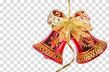 Christmas, red and gold bells decors transparent background PNG clipart