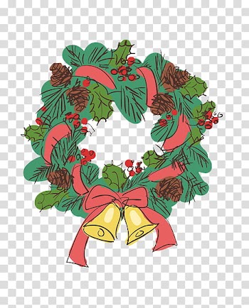 Christmas Resource , green and red wreath illustration transparent background PNG clipart