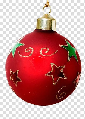 Christmas Resource Month S, red and green star print Christmas bauble transparent background PNG clipart