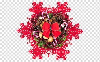 Christmas Resource , red and green wreath transparent background PNG clipart