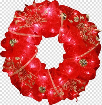 Christmas, round red wall wreath transparent background PNG clipart